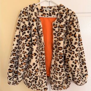 DAVI & DANI Leopard Print Teddy Cozy Statement Coat